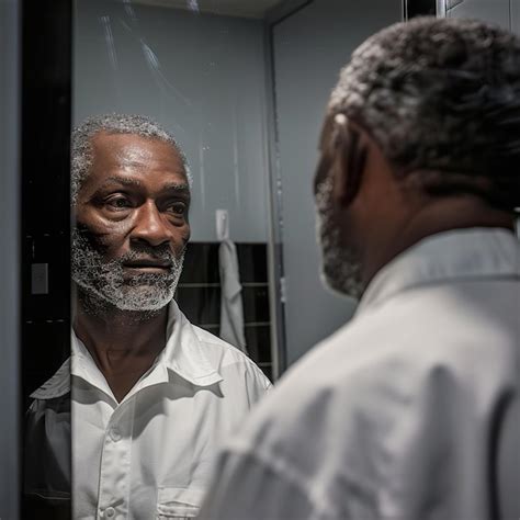 A man looking in a mirror with a beard and mustache | Premium AI ...