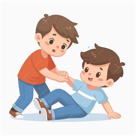 Vector of little boy helping his friend who fell to the floor | Premium ...
