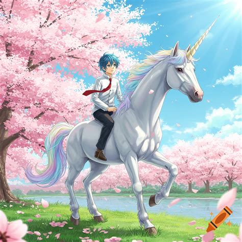 Anime boy riding a unicorn on Craiyon