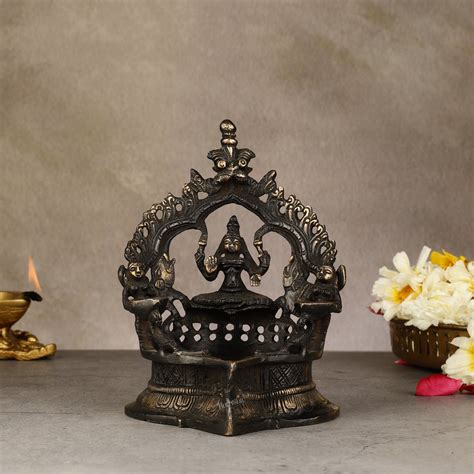 Buy Pure Brass Antique Gajalakshmi Lamp with Deep Lady - 6.5 ...
