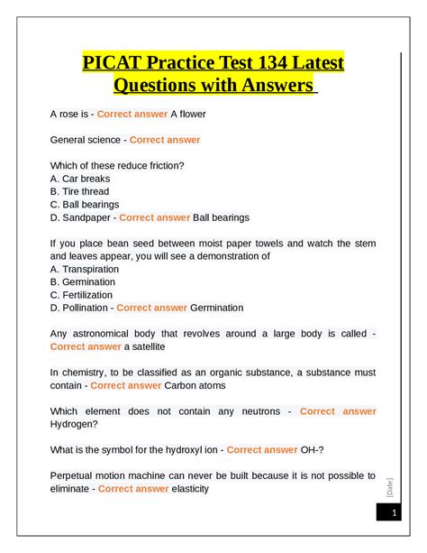 PICAT Practice Test 134 Latest Questions with Answers | Exams Nursing ...
