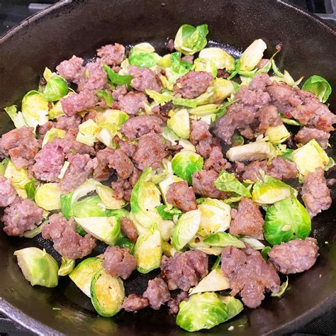 Cast Iron Sausage and Brussel Sprout - Bear Cusine
