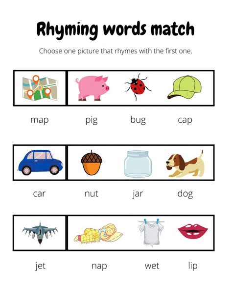 Rhyming words match worksheet | Rhyming words, Words, English lessons