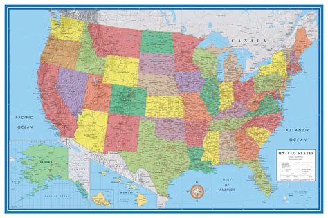 Large United States Map Labeled 48x78 Huge United States, USA Classic