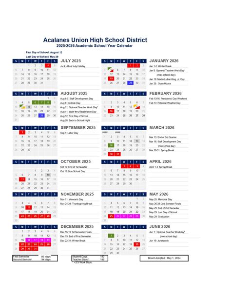 Acalanes Union High School District Calendar 25-26 [PDF] - EduCounty