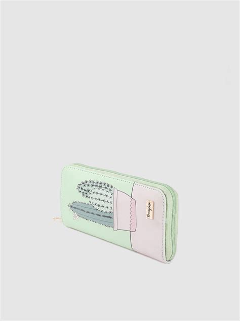 Women Green & Pink Graphic Printed PU Zip Around Long Wallet - Berrylush