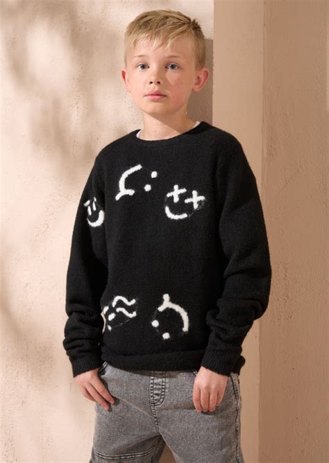 Angel & Rocket Boys Self Textured Black Sweaters