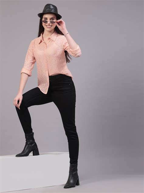 Style Quotient Women Self Design Nude Lace Regular Shirt – StyleQuotient