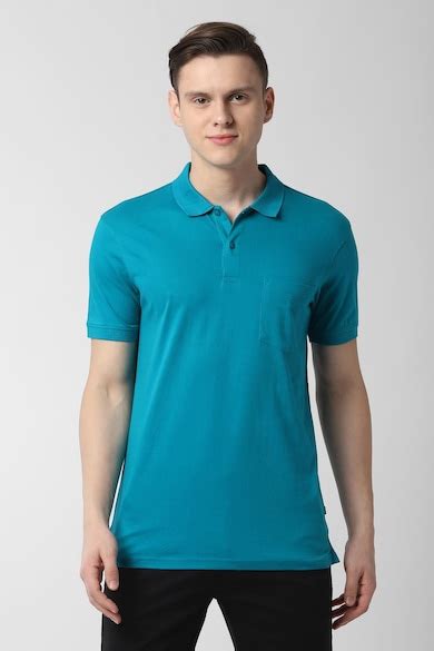 Buy Men Blue Solid Polo Neck T-Shirts Online - 406253 | Peter England