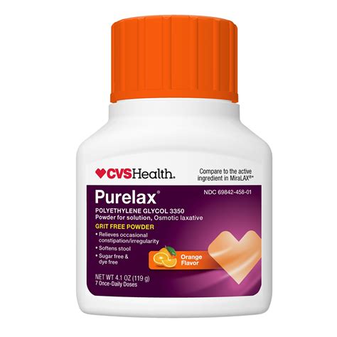 CVS Health Purelax Polyethylene Glycol 3350 Powder for Solution, Osmotic Laxative, Orange Flavor ...