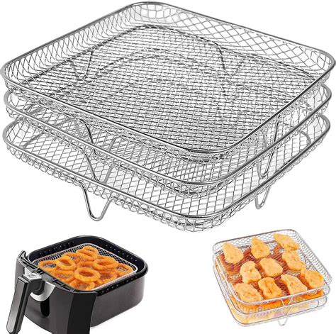 Air Fryer Rack Square Three Layers Stackable Dehydrator Racks Stainless ...