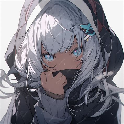 Premium Photo | Anime girl with white hair and blue eyes wearing a ...