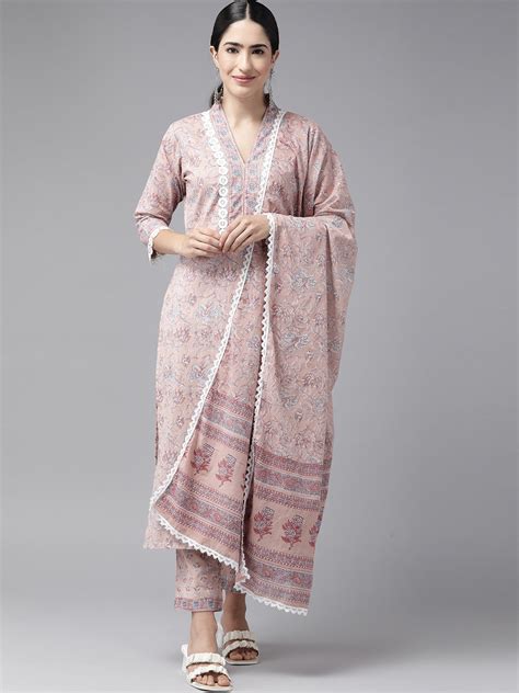 Light Brown Floral Printed Cotton Suit Set – Ginni Arora Label