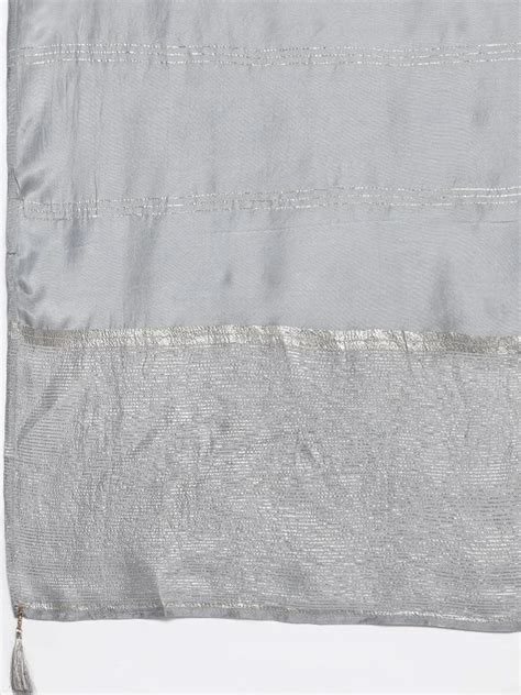 Buy Grey Woven Design Silk Blend Straight Kurta With Palazzos & Dupatta ...