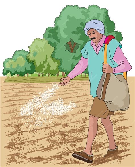 Premium Vector | Farmer sowing seeds in the field