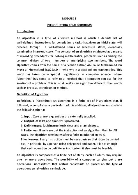 Module 1: Introduction to Algorithms - Study Notes - Studocu