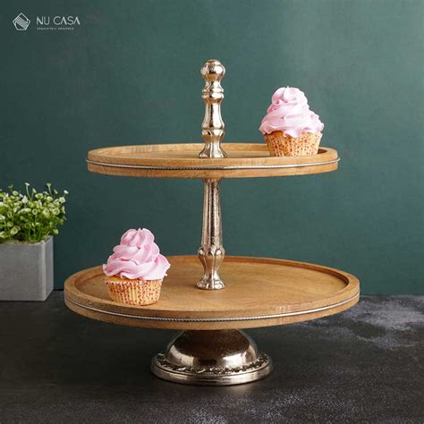 Mango wood Two Tier Cake Stand Premium Home Decor Online India - Nu Casa