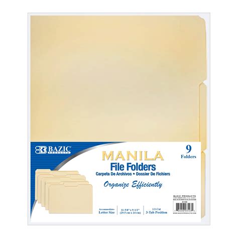 Buy BAZIC Manila File Folder 1/3 Cut Letter Size, Left Right Center ...
