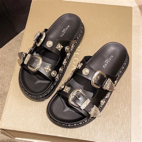 Summer Women Slippers Punk Rock Rivets Platform Leather Mules Creative ...