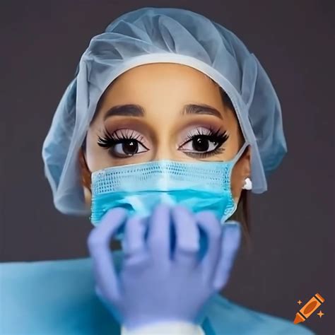 Ariana Grande in surgical gown, gloves, mask, and cap on Craiyon