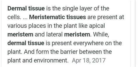 Compare meristimatic tissue and dermal tissue - Brainly.in
