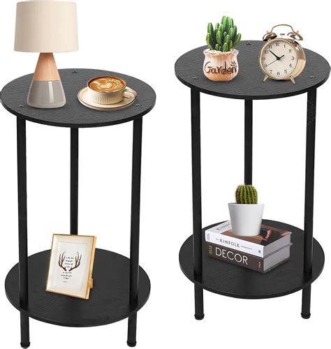 Amazon.com: BITYODD Round Side Table Set of 2, Black Round End Table ...