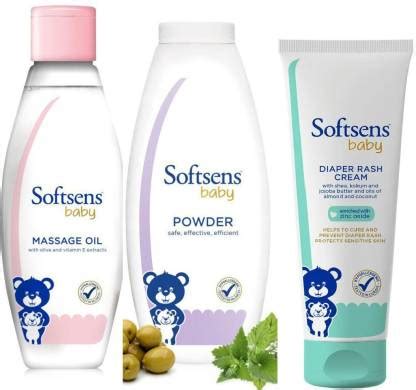 Softsens baby MASSAGE OIL 200ml+POWDER 200g+DIAPER RASH CREAM 50g ...