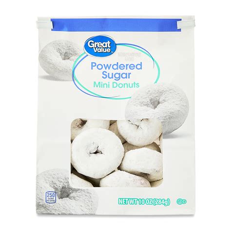Great Value Powdered Sugar Mini Donuts 10 oz, About 20 Light Fluffy ...