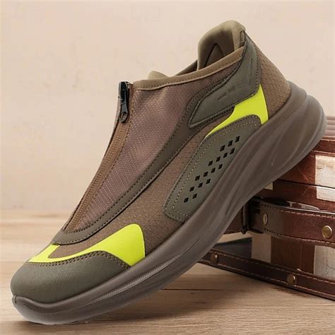 Chaussures de course en cuir gris et jaune pour hommes avec tige en ...