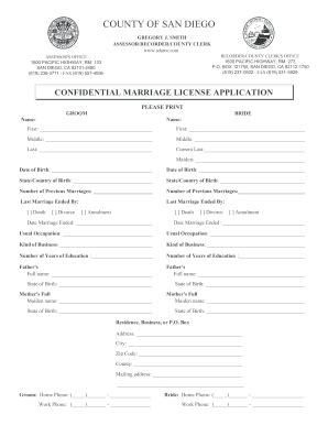 CONFIDENTIAL MARRIAGE LICENSE APPLICATION - Fill and Sign Printable ...