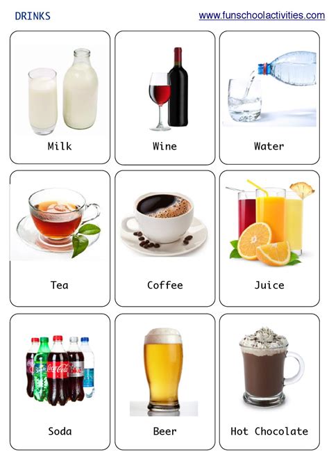 Printable Drinks flashcards | English language learning, Vocabulary ...