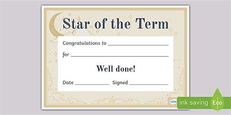 Celestial-Themed Star of the Term Certificate