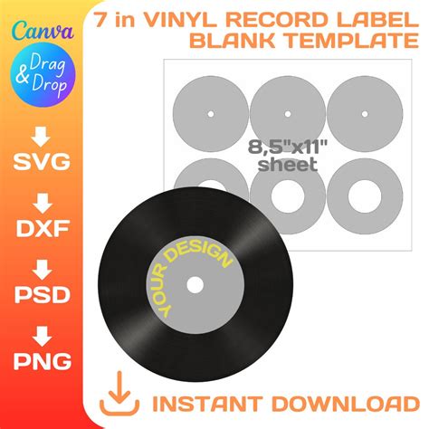 Vinyl Record Label BLANK Template, 7 Inches, DIY, Custom, Record Label ...