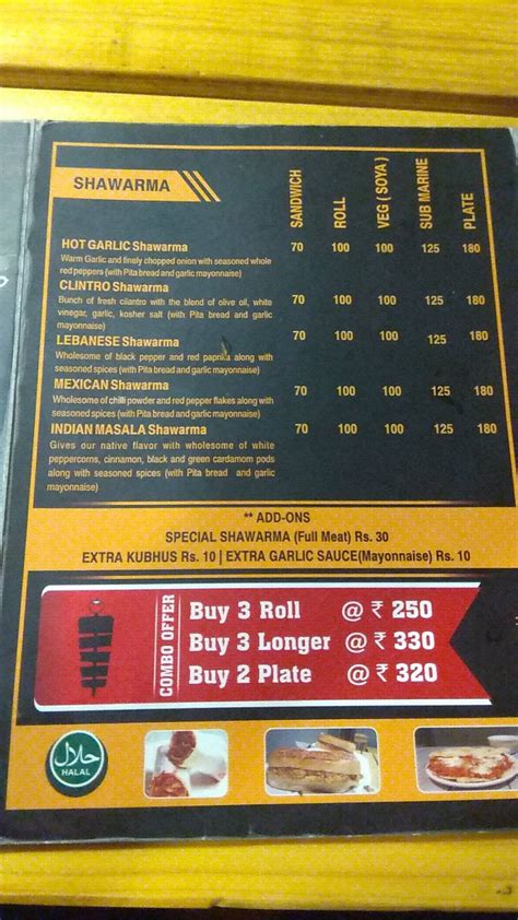 Menu at Zwarma Coimbatore (VADAVALLI), India