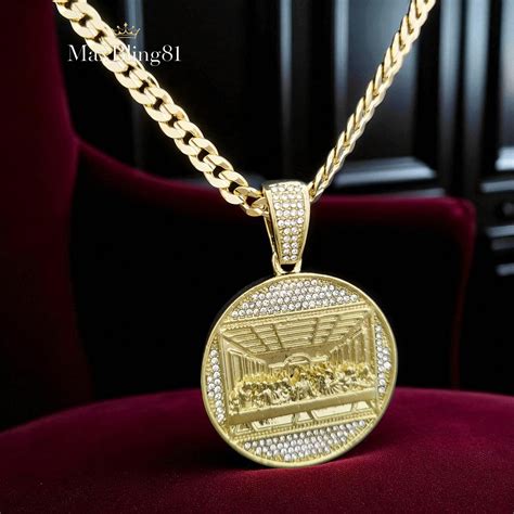 Last Supper CZ Gold Plated Pendant & 6mm 24" 14K Stamped Brass Cuban ...