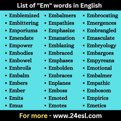 List of “Em” words in English - 24esl.com