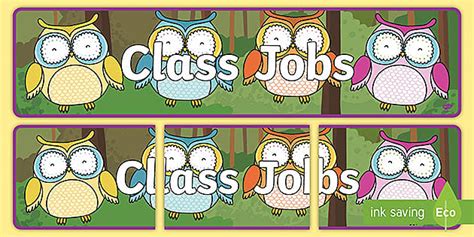 Owls Classroom Jobs Banner