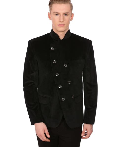 Buy Black WINTAGE Solid Double-Breasted Blazer with Mandarin Collar | AJIO