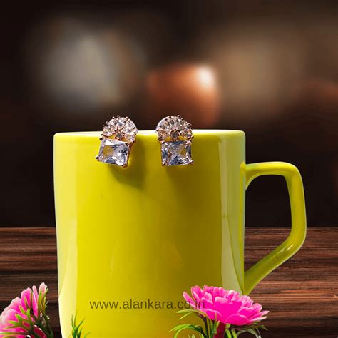 White Crystal Stud- Western Earrings for jeans Top |ALANKARA