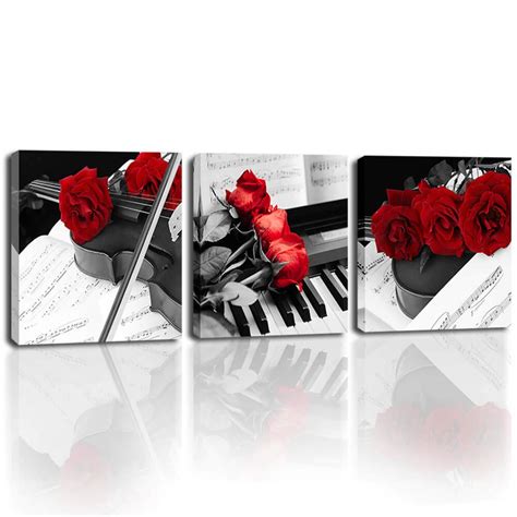 Red Canvas Wall Art for Bedroom Black and White Prints Wall Art Flower ...