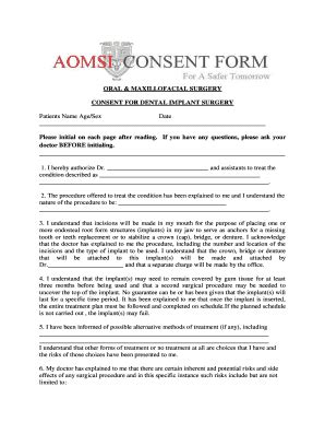 Fillable Online ORAL amp MAXILLOFACIAL SURGERY CONSENT FOR DENTAL ...