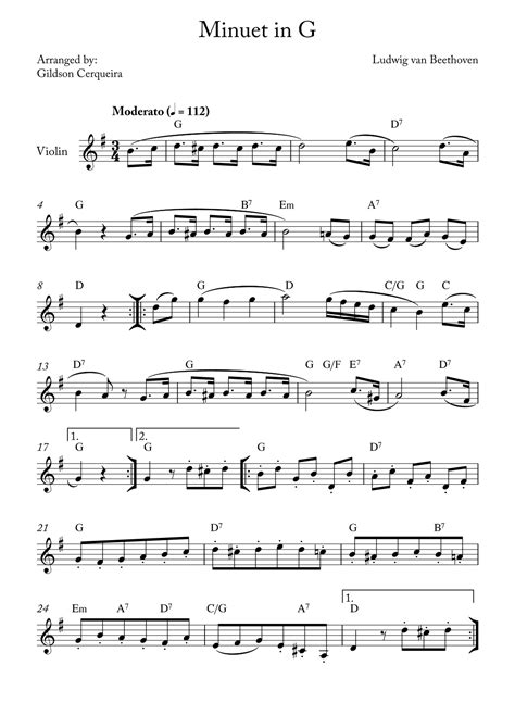 Minuet in G (arr. Gildson Cerqueira) by Ludwig Van Beethoven Sheet ...