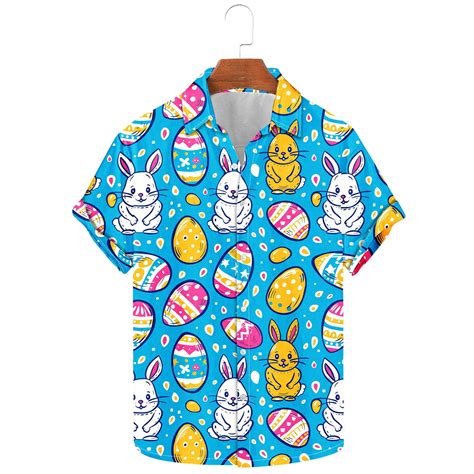 BLTIBY Mens Easter Shirts Summer Button Up Eggs Bunny Graphic Party ...