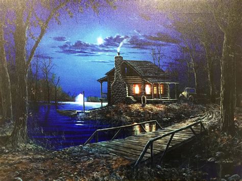 Majestic Cabin at Night Scene - Lighted LED Canvas Artwork | Cabin art ...