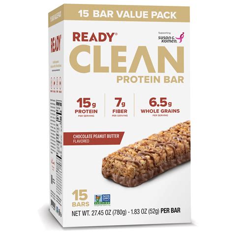 Ready Clean Protein Bar, Chocolate Peanut Butter, 15 Count - Walmart.com