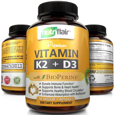 Vitamin K2 (MK7) & D3 5000 IU & BioPerine Black Pepper Supplement 90 Capsules