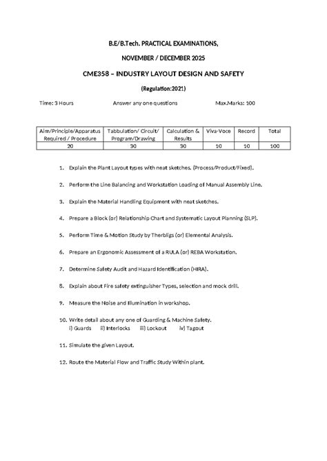 CME358 Practical Exam Notes: Industry Layout Design & Safety - Studocu