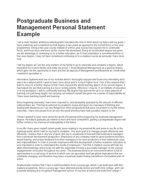 Postgraduate Business and Management Personal Statement Example | PDF ...