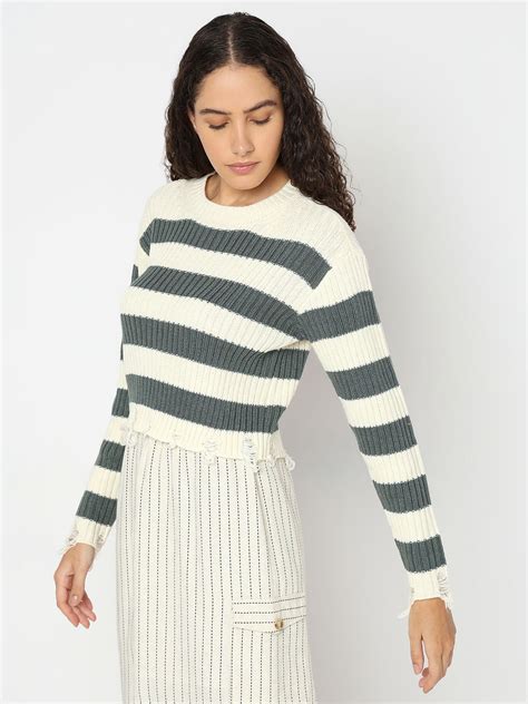 Ecru Colourblocked Knitted Pullover