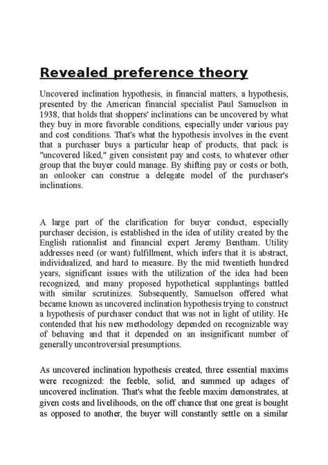 Revealed preference theory - Revealed preference theory Uncovered ...